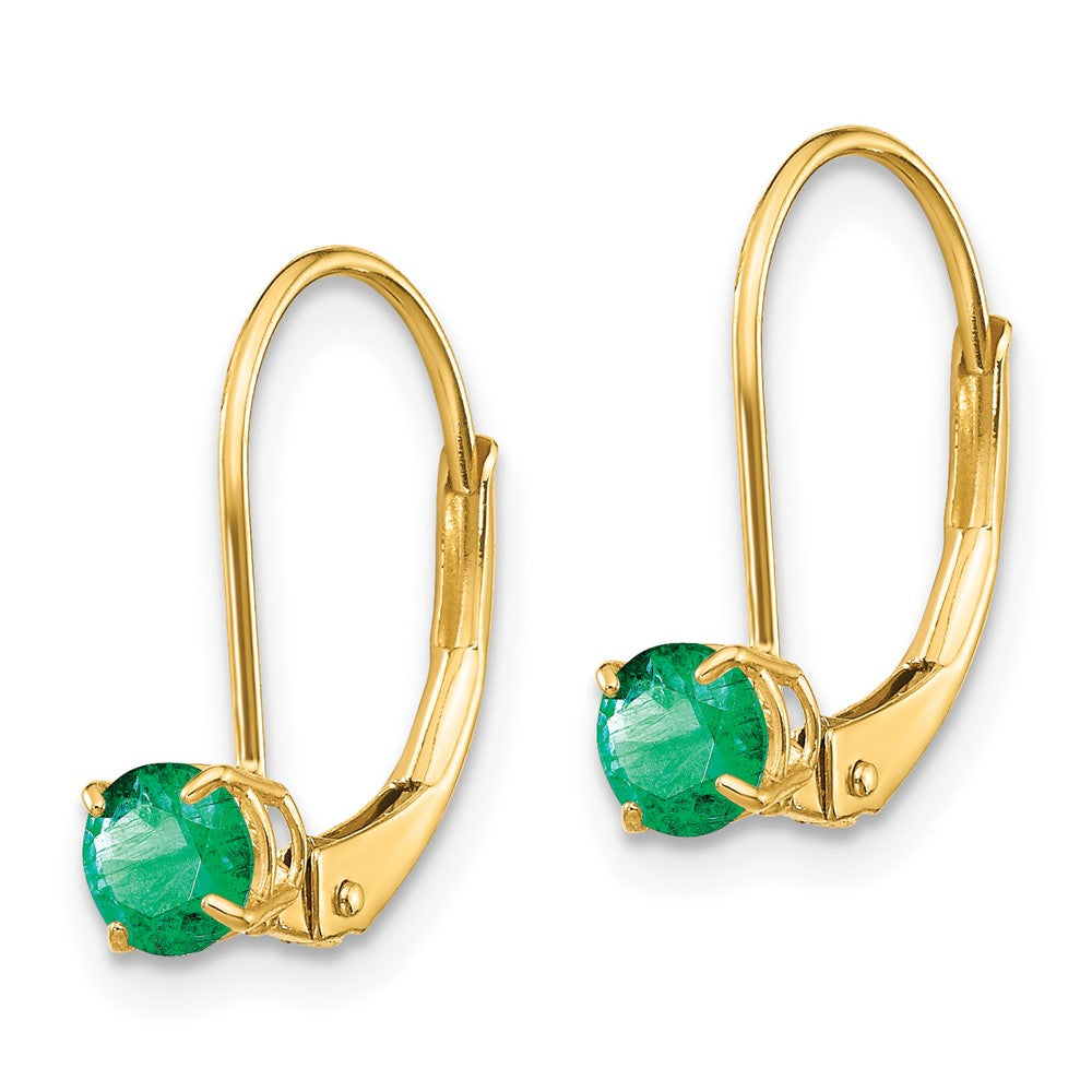 14k Round May/Emerald Leverback Earrings