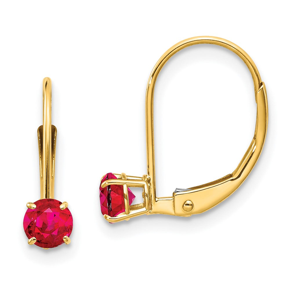 14k Round July/Ruby Leverback Earrings