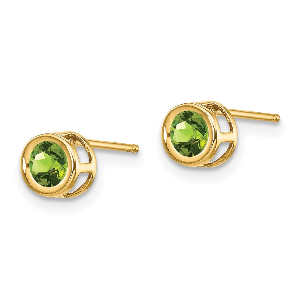 14k Round Bezel August/Peridot Post Earrings