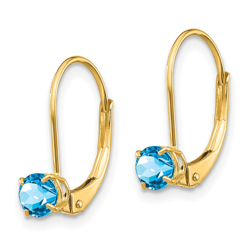 14k Round December/Blue Topaz Leverback Earrings
