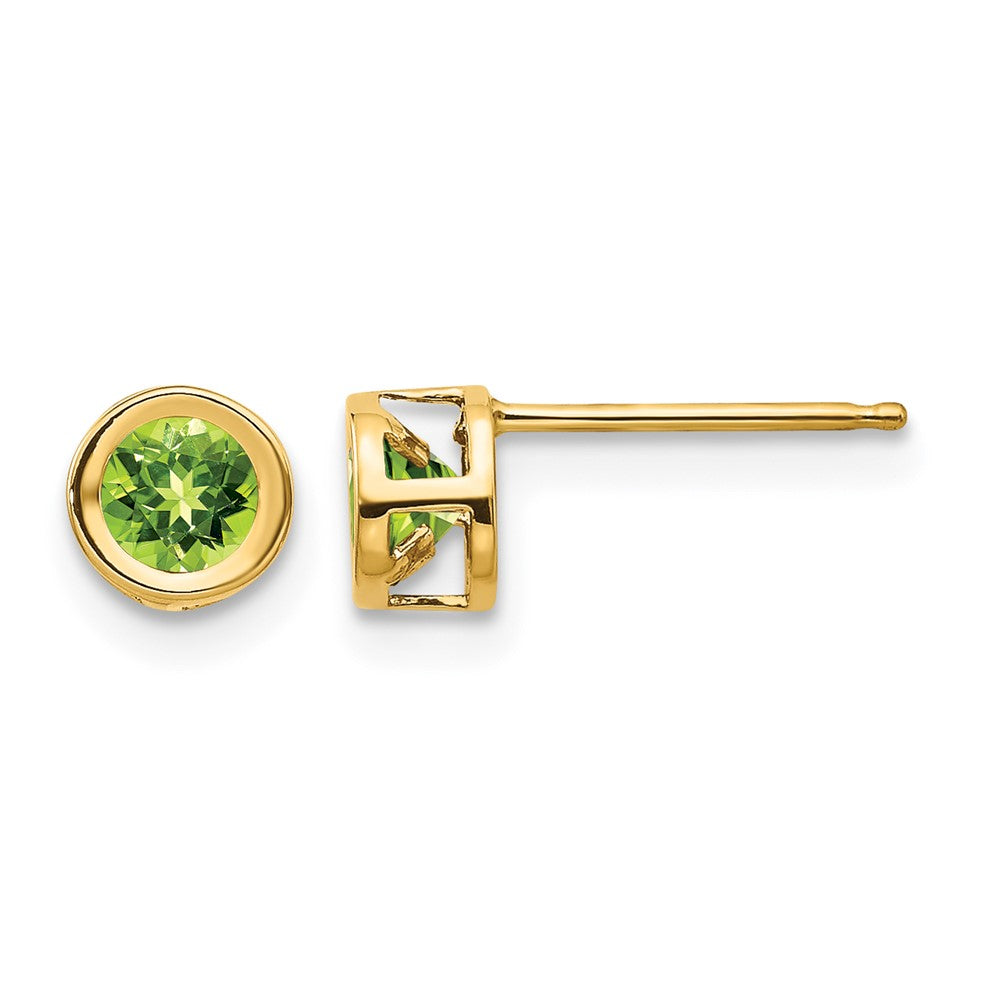 14k Round Bezel August/Peridot Post Earrings