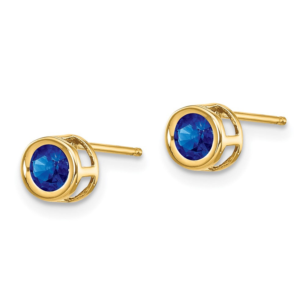 14k Round Bezel September/Sapphire Post Earrings