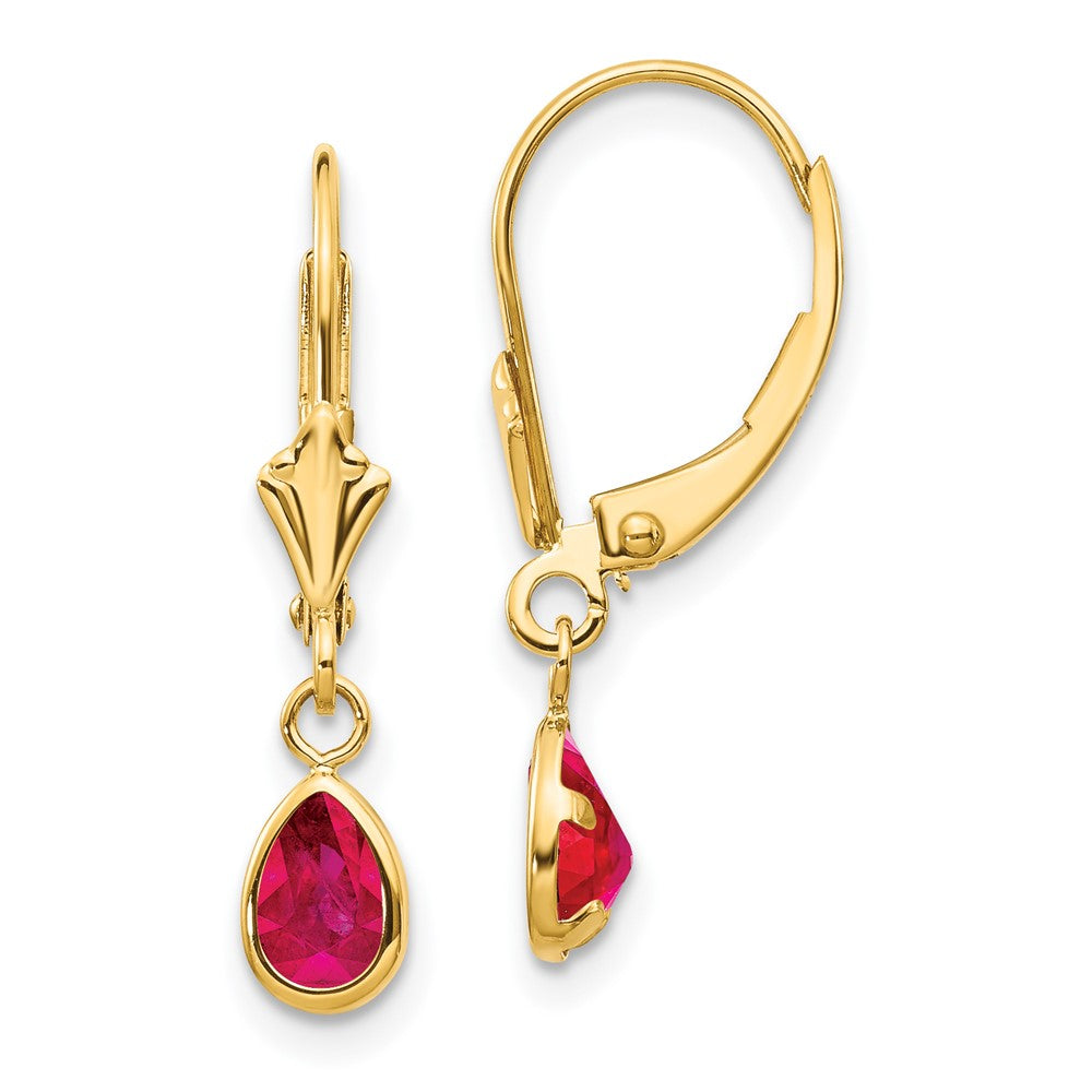 14k 6x Ruby/July Leverback Earrings