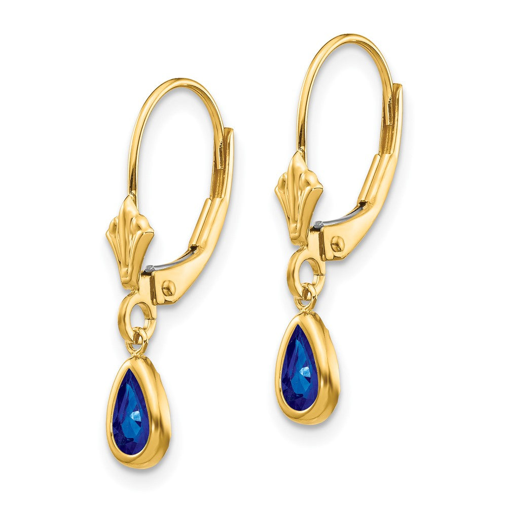 14k 6x Pear Bezel September/Sapphire Leverback Earrings