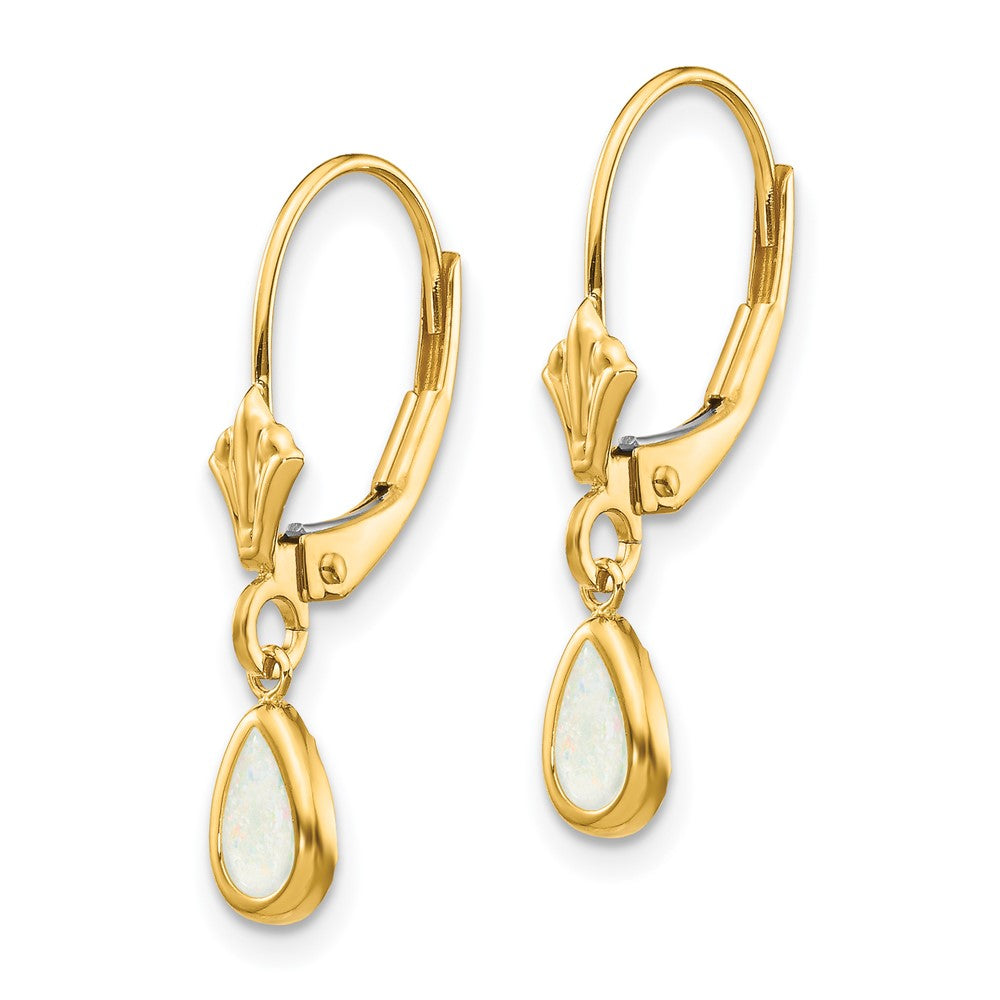 14k 6x Pear Bezel October/Opal Leverback Earrings