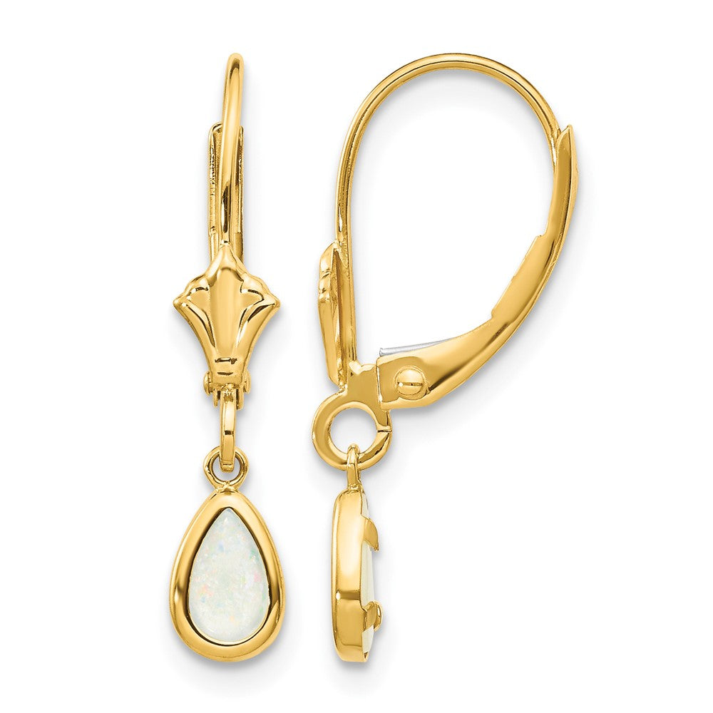 14k 6x Pear Bezel October/Opal Leverback Earrings