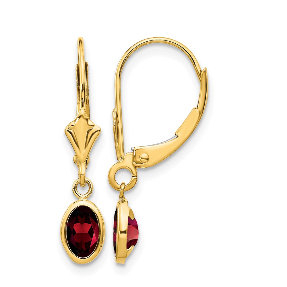 14k 6x4 Oval Bezel January/Garnet Leverback Earrings