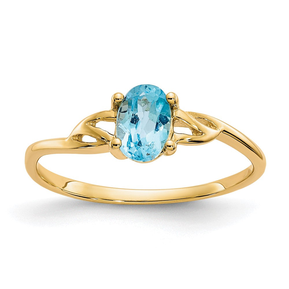 14k 6x4 Oval Blue Topaz Birthstone Ring