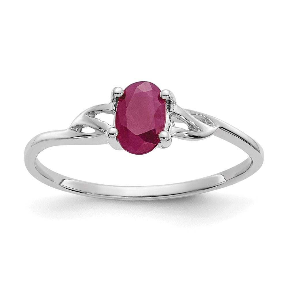 14k White Gold 6x4 Oval Ruby Birthstone Ring