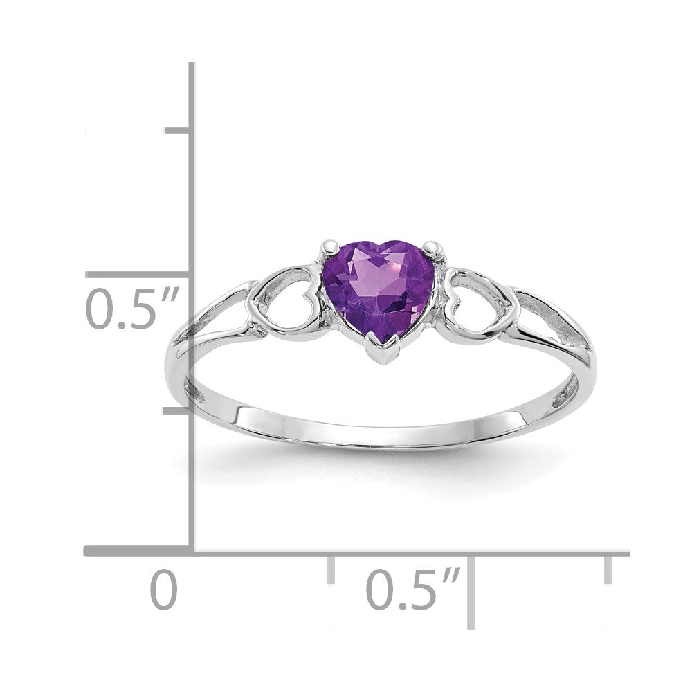 14k White Gold Heart Amethyst Birthstone Ring