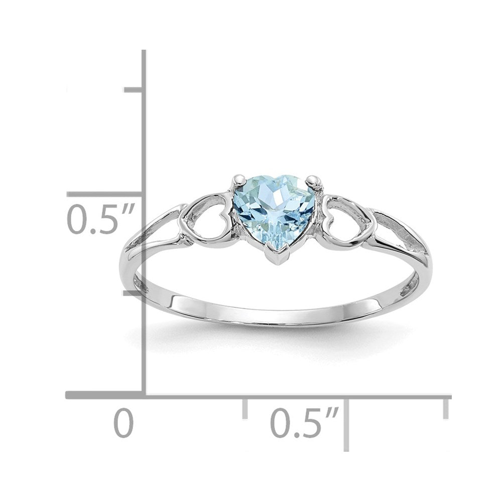 14k White Gold Heart Aquamarine Birthstone Ring