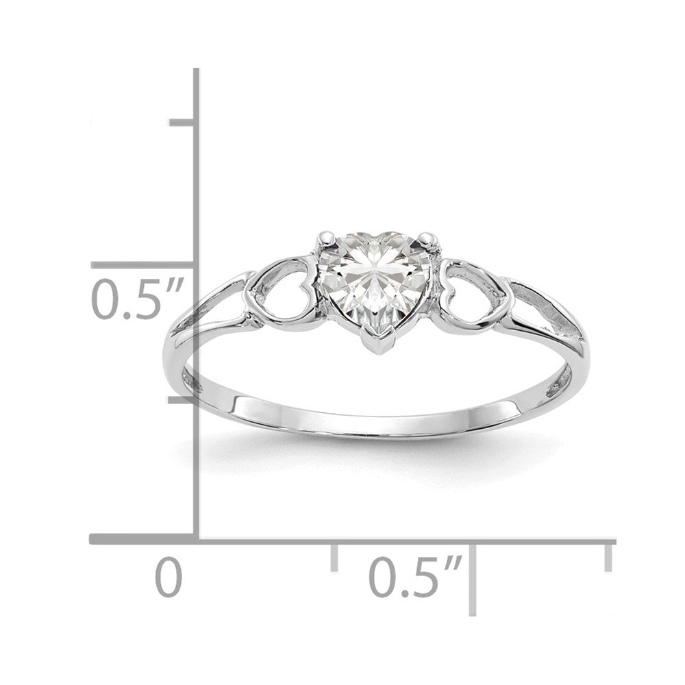 14k White Gold Heart White Topaz Birthstone Ring