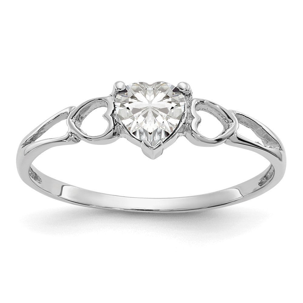 14k White Gold Heart White Topaz Birthstone Ring