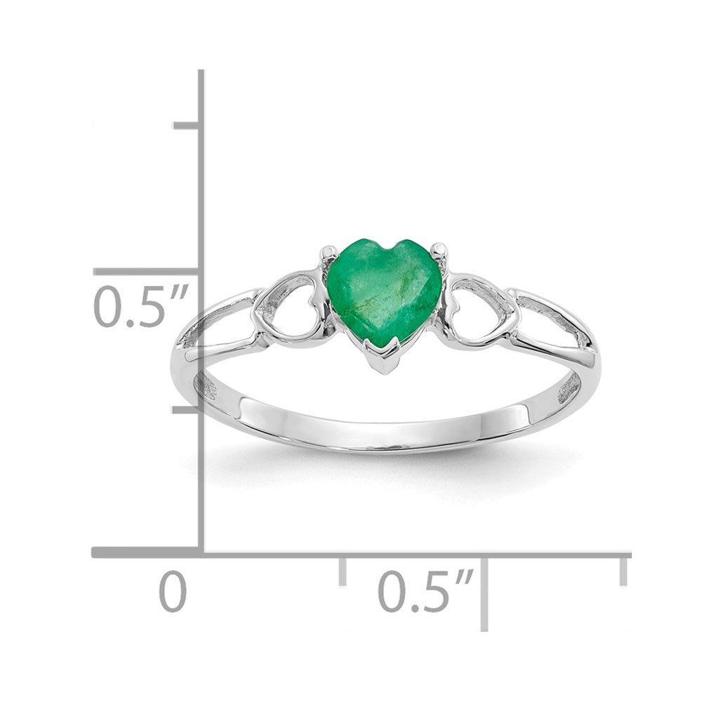 14k White Gold Heart Emerald Birthstone Ring