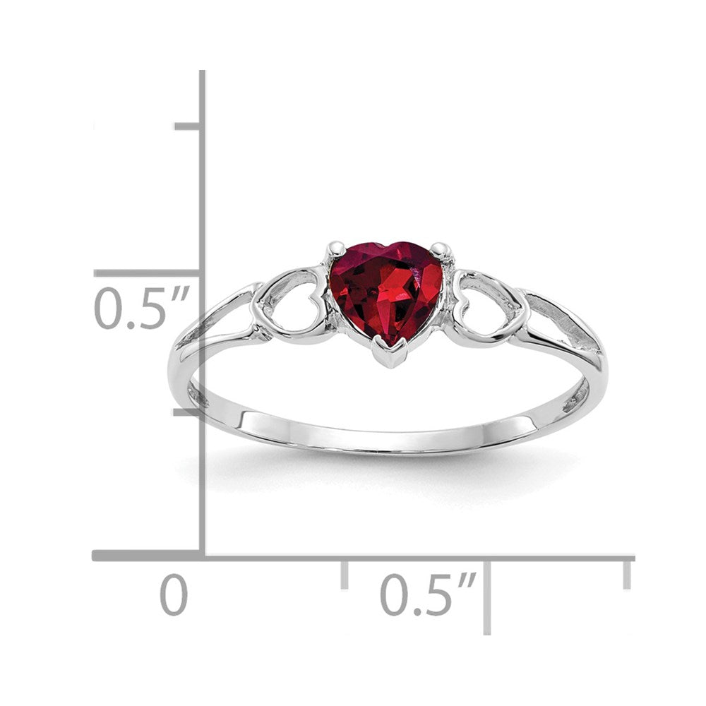 14k White Gold Heart Rhodolite Garnet Birthstone Ring