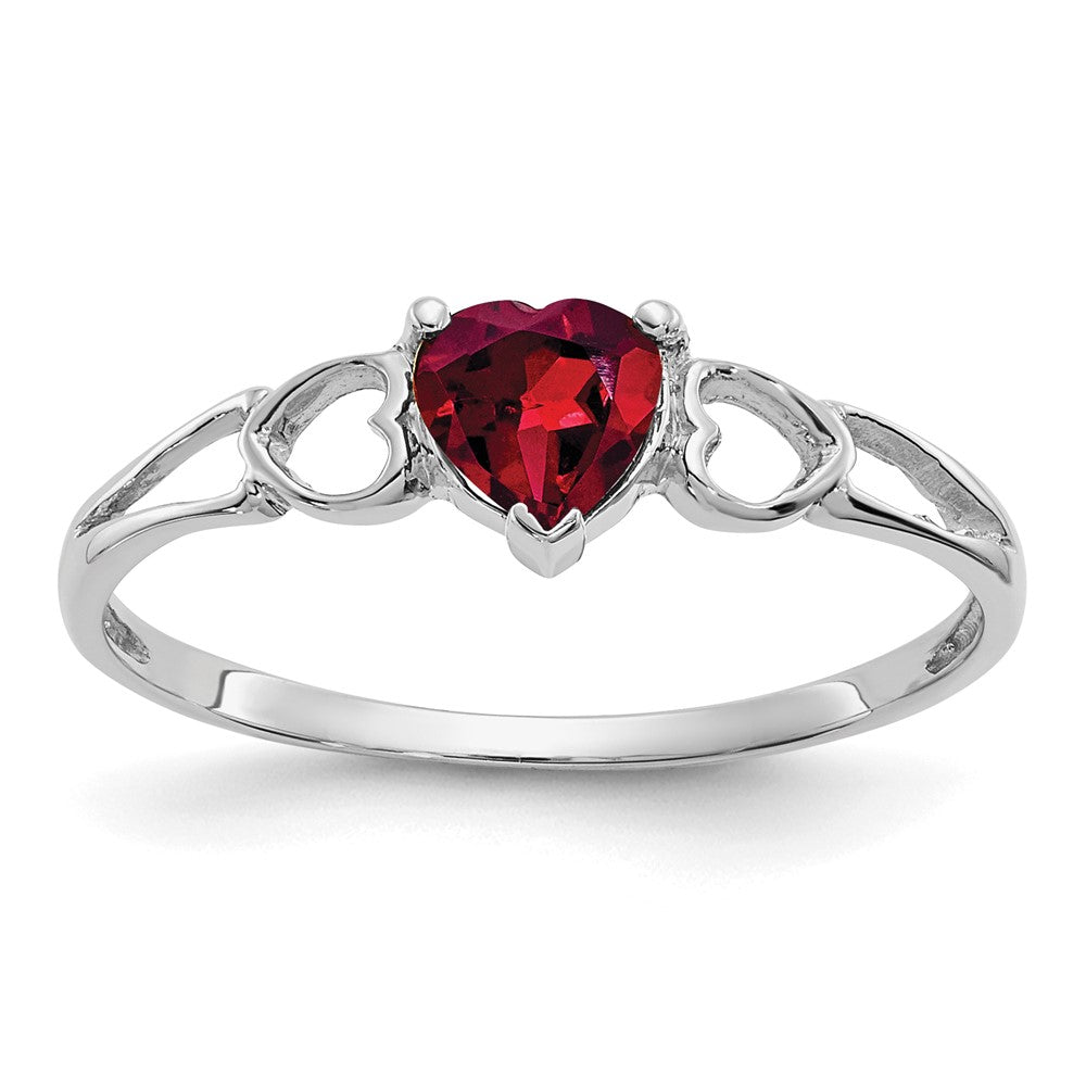 14k White Gold Heart Rhodolite Garnet Birthstone Ring