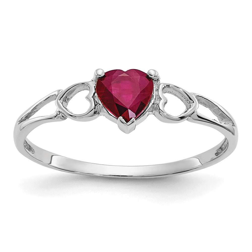 14k White Gold Heart Ruby Birthstone Ring