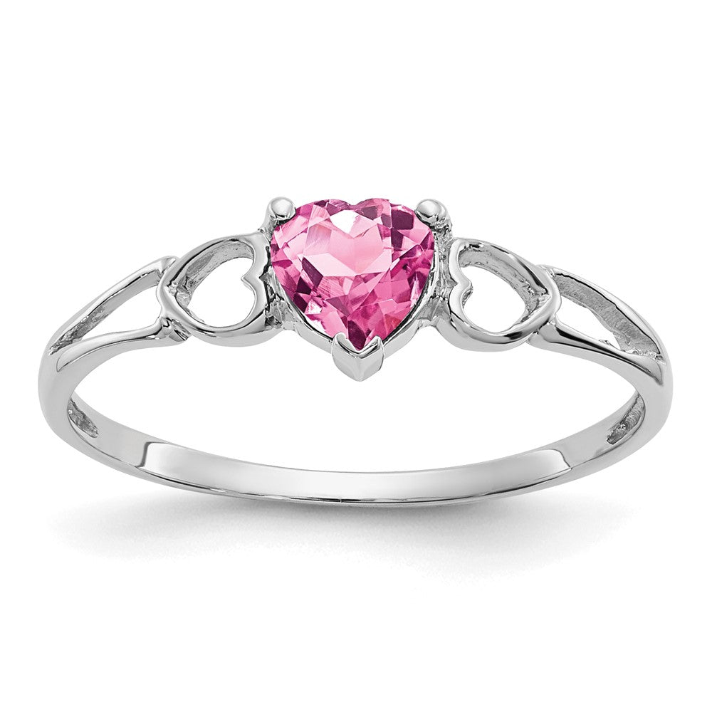 14k White Gold Heart Pink Tourmaline Birthstone Ring