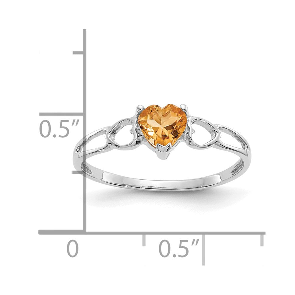 14k White Gold Heart Citrine Birthstone Ring