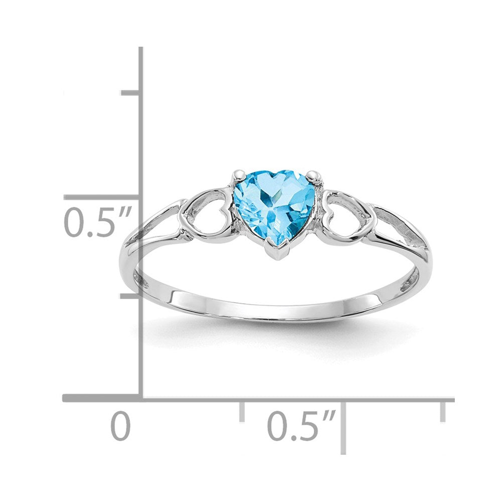 14k White Gold Heart Blue Topaz Birthstone Ring