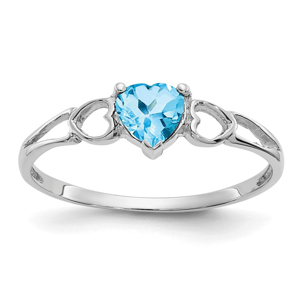 14k White Gold Heart Blue Topaz Birthstone Ring