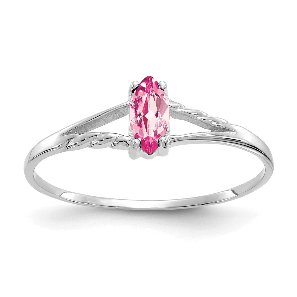 14k White Gold 6x3 Marquise Pink Tourmaline Birthstone Ring