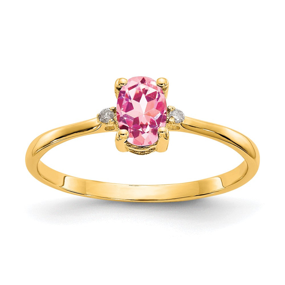 14k Diamond and 6x4 Oval Pink Tourmaline Birthstone Ring