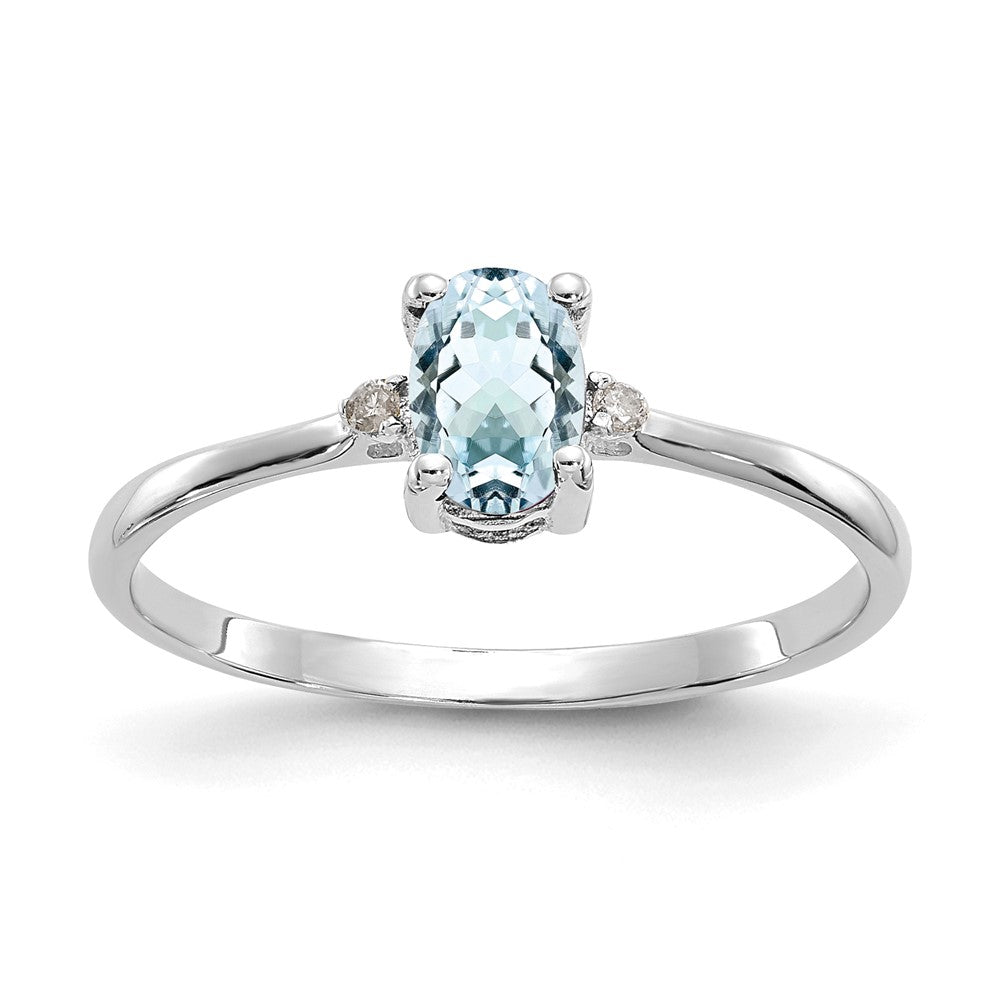 14k White Gold Diamond and 6x4 Oval Aquamarine Birthstone Ring