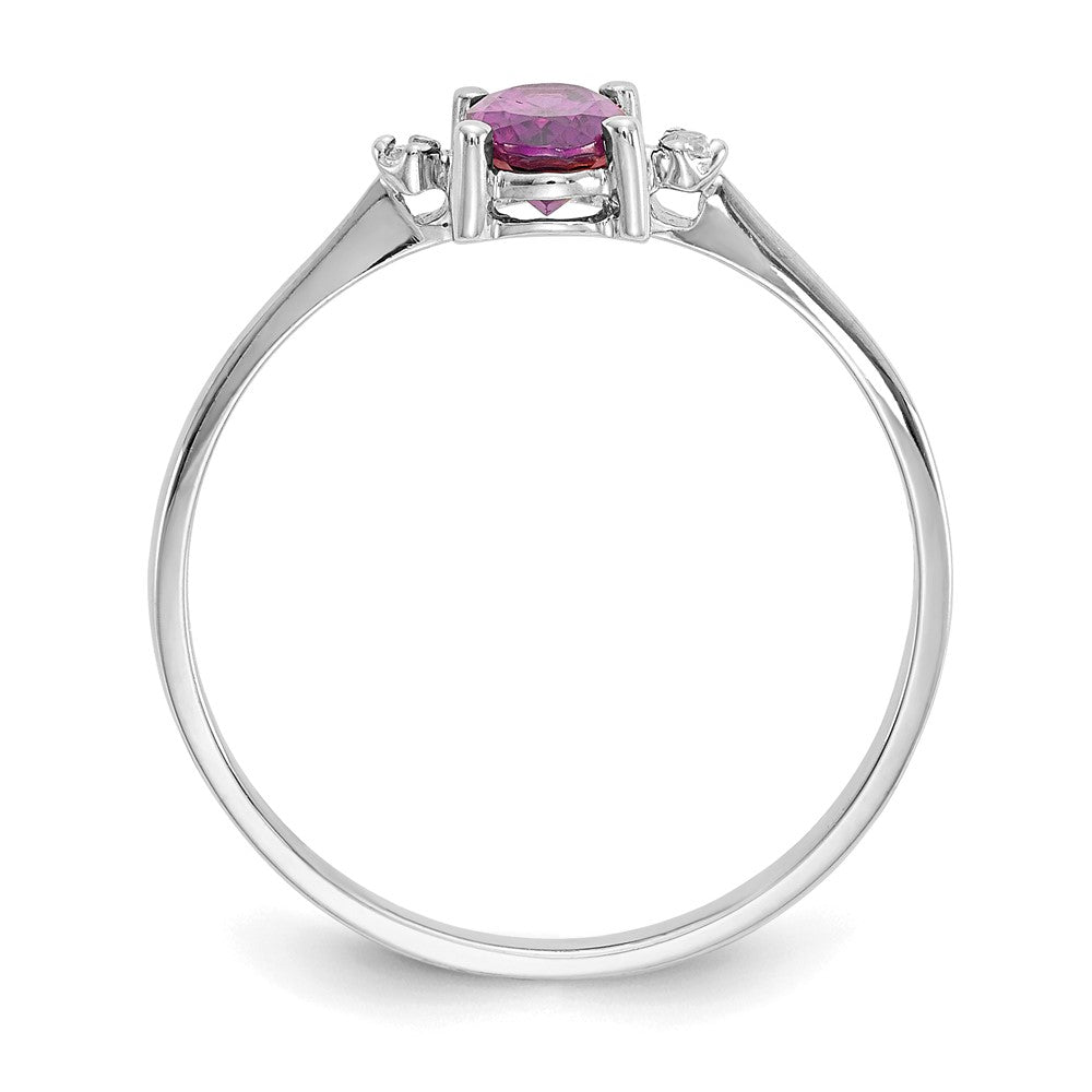 14k White Gold Diamond and 6x4 Oval Rhodolite Garnet Birthstone Ring