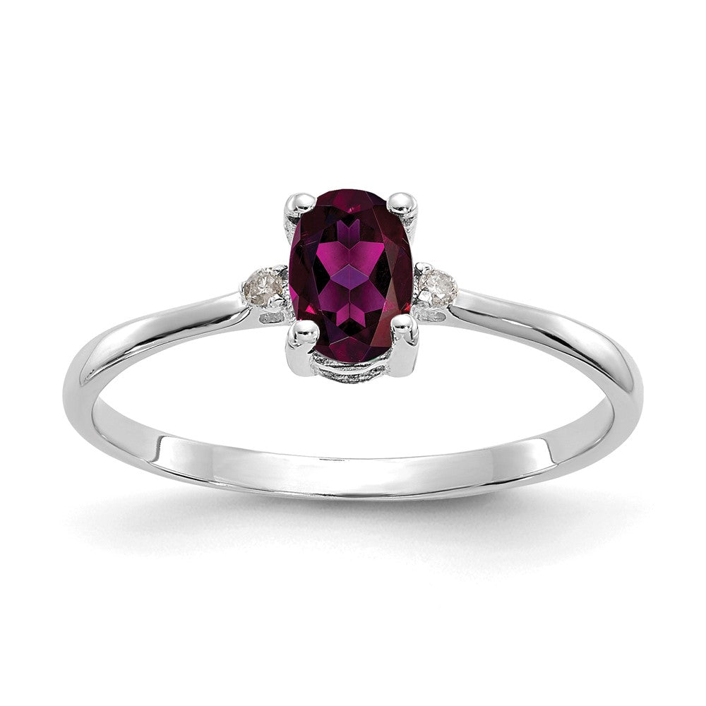 14k White Gold Diamond and 6x4 Oval Rhodolite Garnet Birthstone Ring