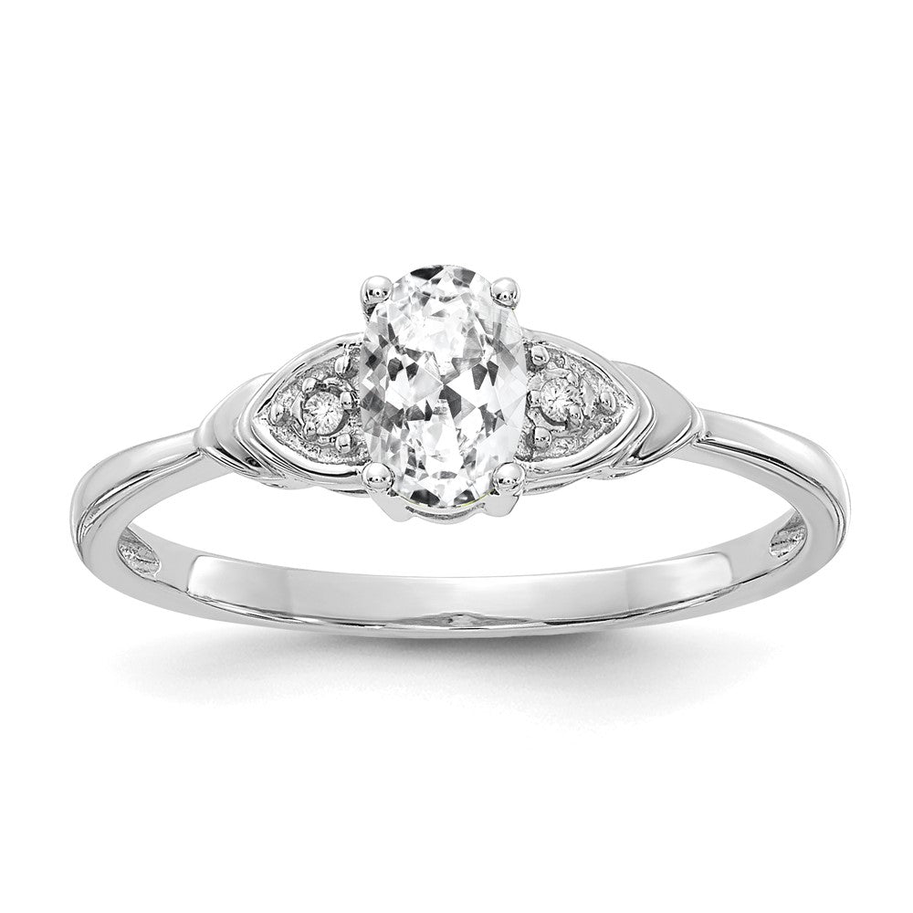 14k White Gold White Topaz and Diamond Ring