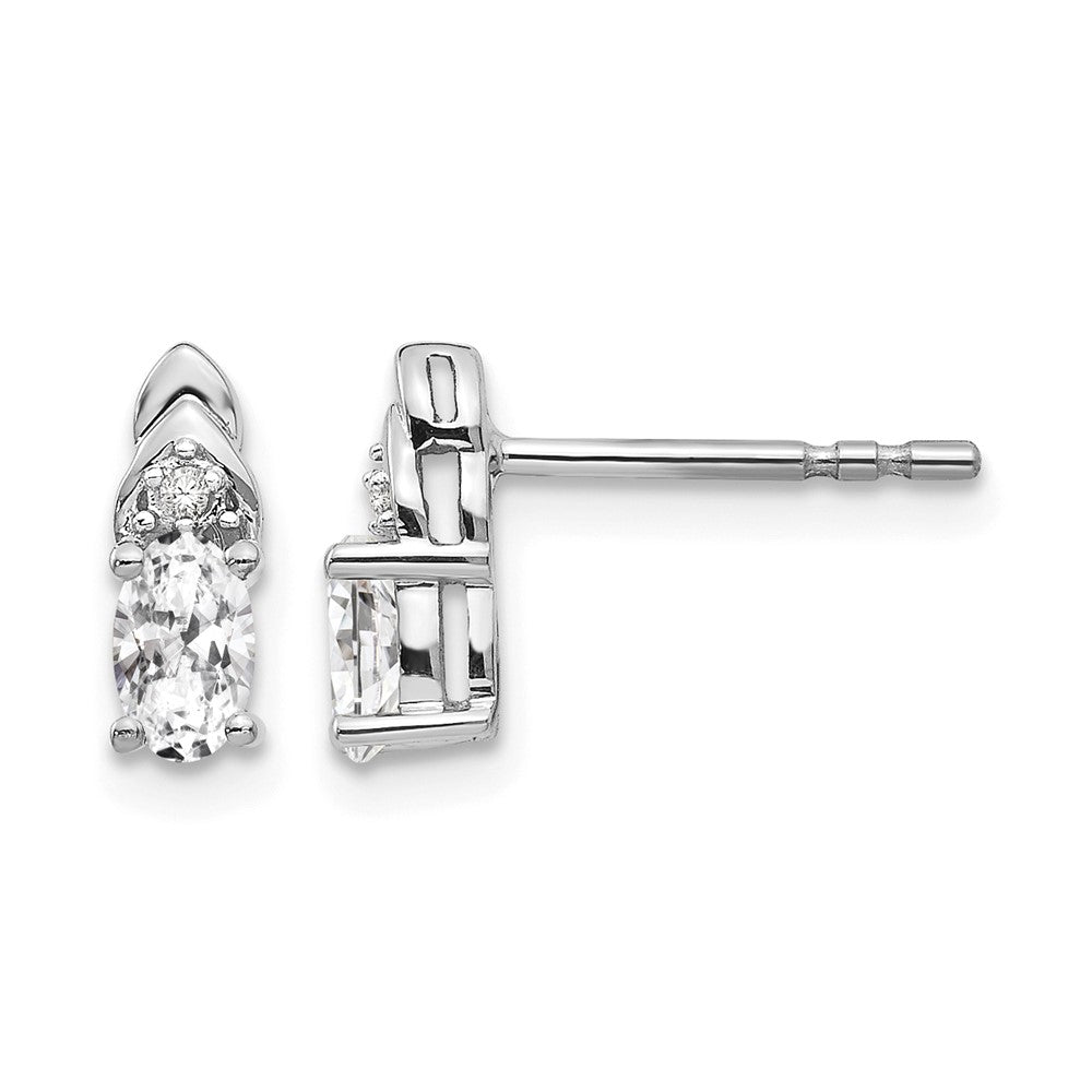 14k White Gold 5x3 Oval April/White Topaz and Diamond Post Earrings