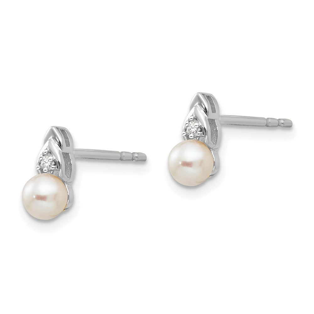 14k White Gold June/Freshwater Cultured Pearl and Diamond Post Earrings