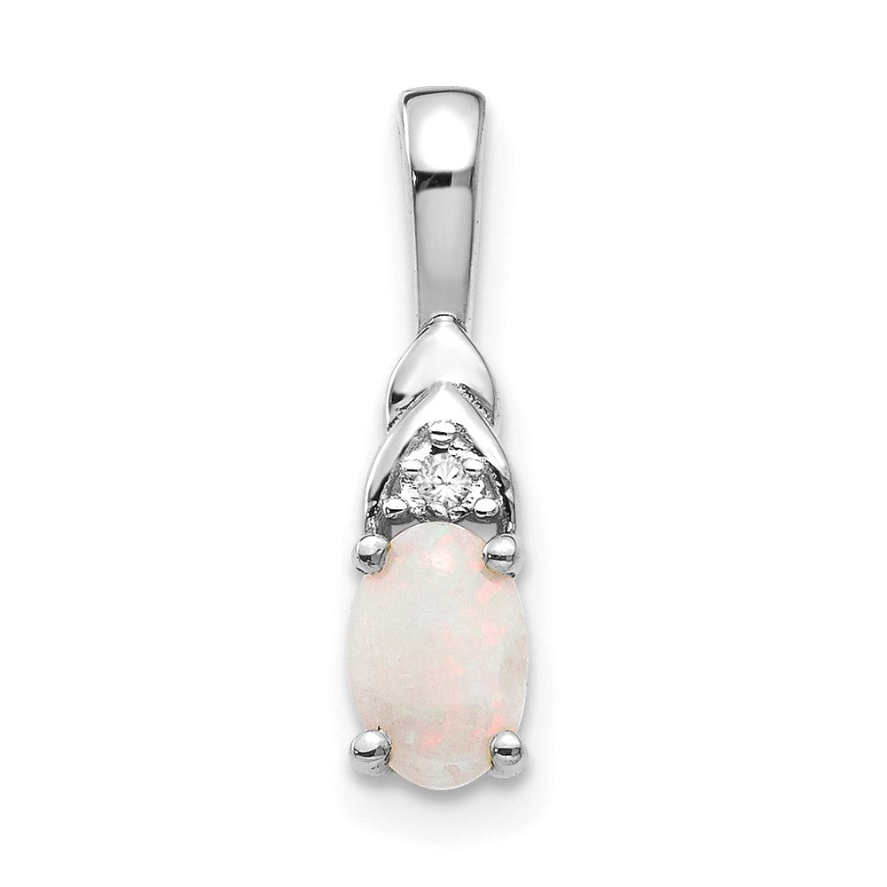 14k White Gold 6x4 Oval October/Opal and Diamond Pendant