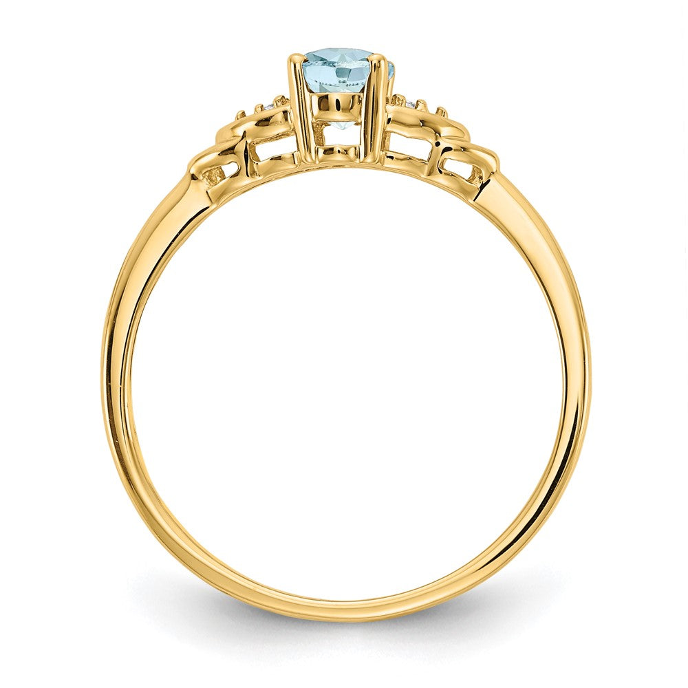 14k 6x4 Oval March/Aquamarine and Diamond Ring