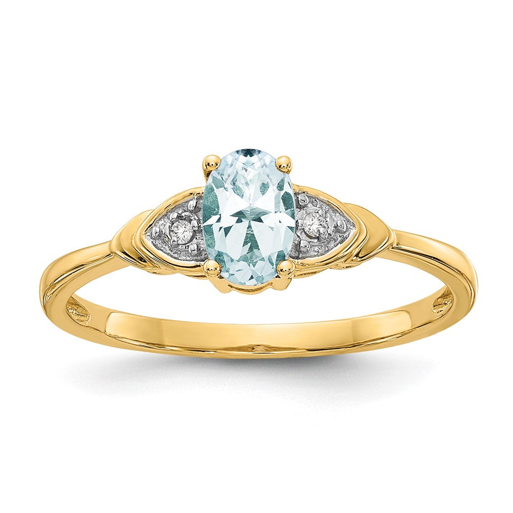 14k 6x4 Oval March/Aquamarine and Diamond Ring
