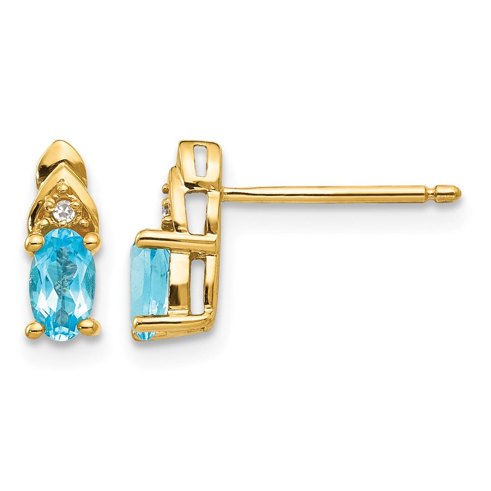14k 5x3 Oval December/Blue Topaz and Diamond Post Earrings