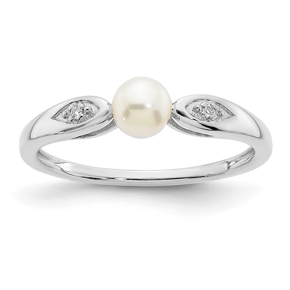 14k White Gold FW Cultured Pearl and Diamond Ring