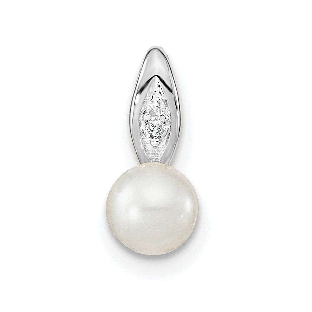 14k White Gold FW Cultured Pearl and Diamond Pendant
