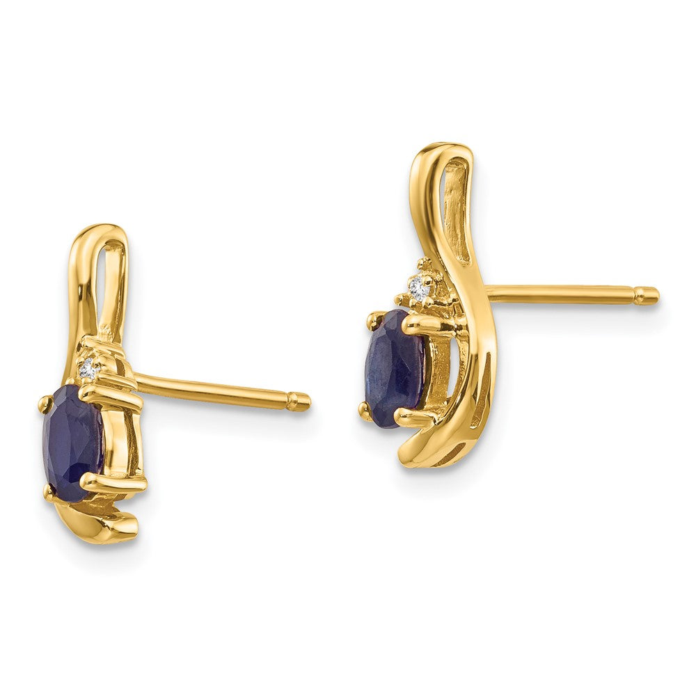14k 5x3 Oval September/Sapphire and Diamond Post Earrings