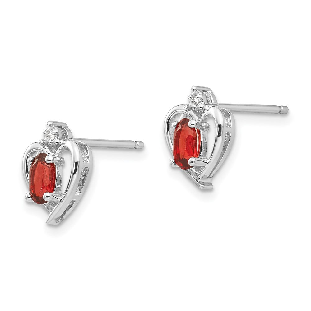 14k White Gold 5x3 Oval January/Garnet and Diamond Heart Earrings