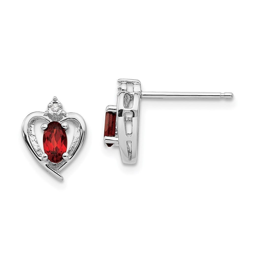 14k White Gold 5x3 Oval January/Garnet and Diamond Heart Earrings