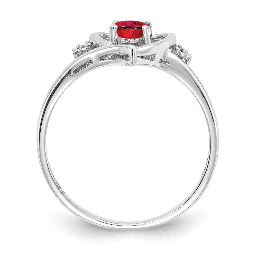 14k White Gold 6x4 Oval July/Ruby and Diamond Heart Ring