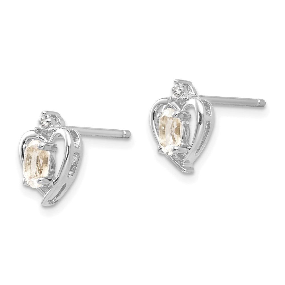 14k White Gold 5x3 Oval April/White Topaz and Diamond Heart Earrings