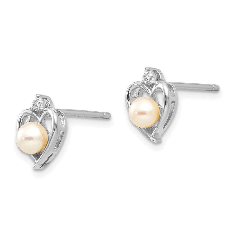 14k White Gold June/Freshwater Cultured Pearl and Diamond Heart Earrings