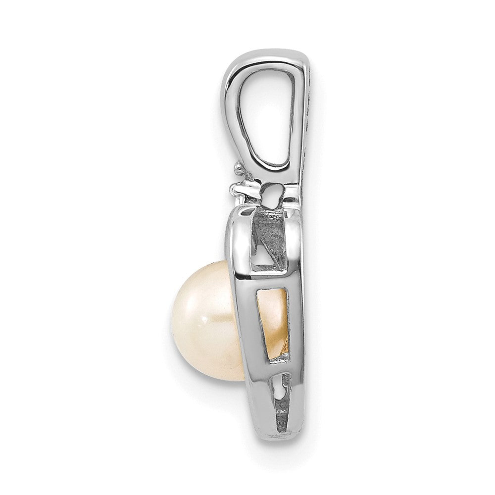 14k White Gold June/Freshwater Cultured Pearl and Diamond Heart Pendant