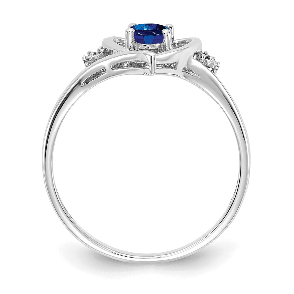 14k White Gold 6x4 Oval September/Sapphire and Diamond Heart Ring