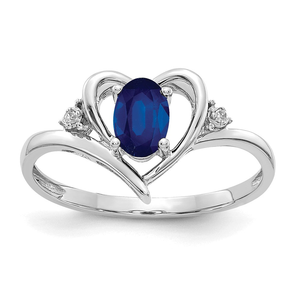 14k White Gold 6x4 Oval September/Sapphire and Diamond Heart Ring