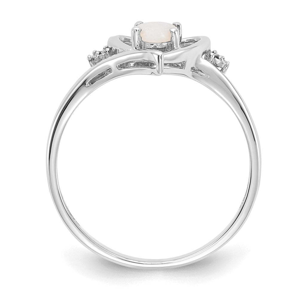 14k White Gold 6x4 Oval October/Opal and Diamond Heart Ring