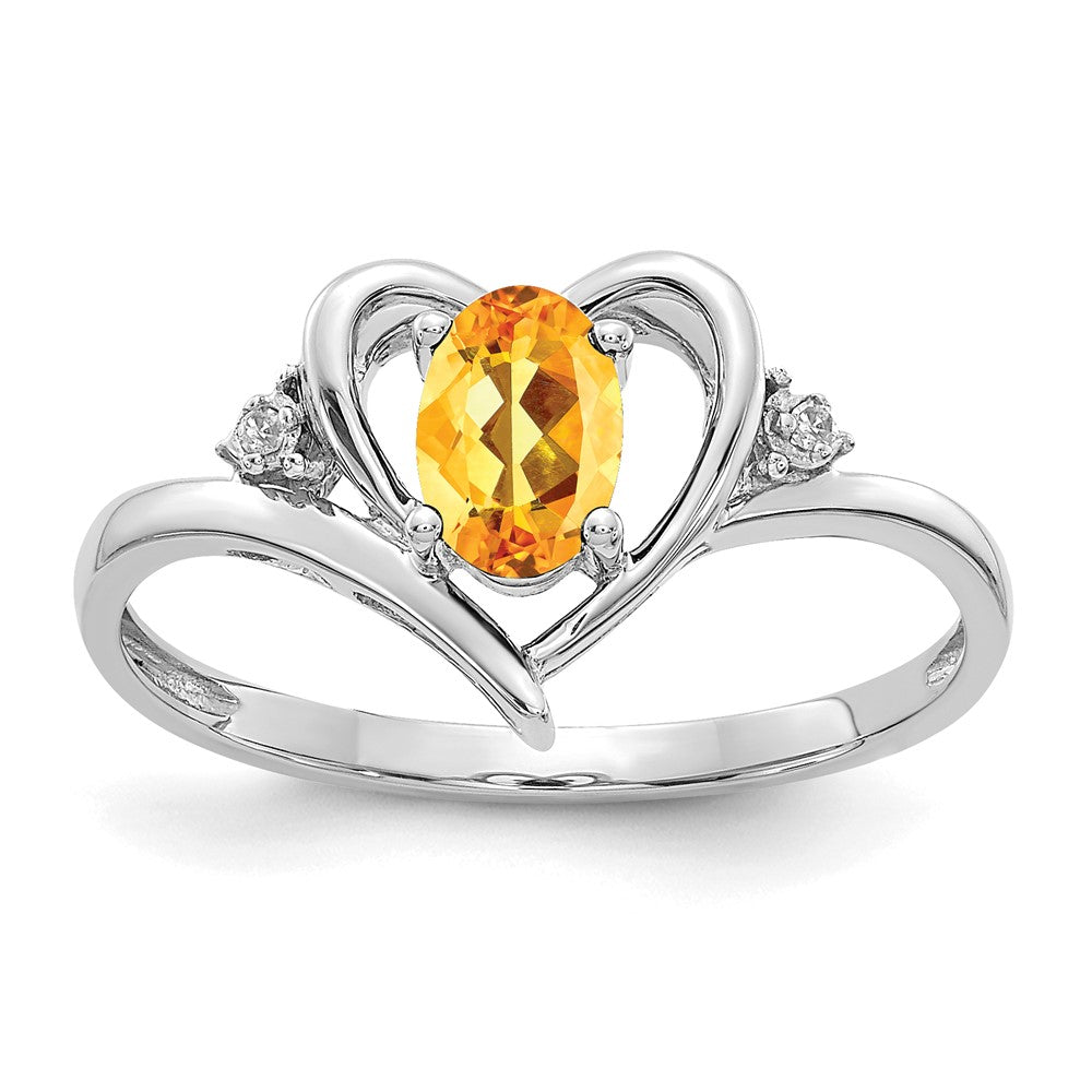 14k White Gold 6x4 Oval November/Citrine and Diamond Heart Ring